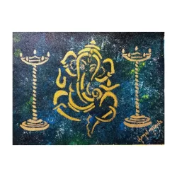 blue golden ganesha painting