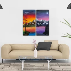 Handmade Day & Night Acrylic Painting on 2-piece canvas