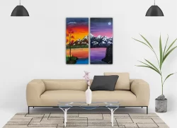 Handmade Day & Night Acrylic Painting on 2-piece canvas