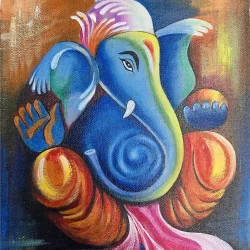 Ganesha Blue, yellow, and orange painting