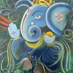 Ganesha painting in green, blue and yellow