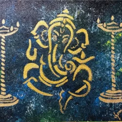 Ganesha Painting using gold color & glitter