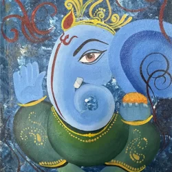Ganesha painting in green and blue
