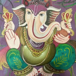 Ganesha painting in green with abstract background