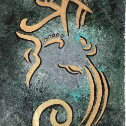 Ganesha painting with gold color and abstract background