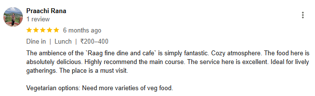 review for raag restaurant haldwani