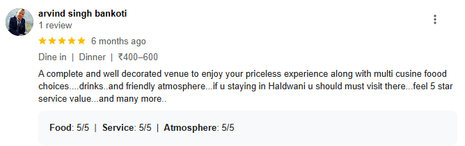 review for raag restaurant haldwani