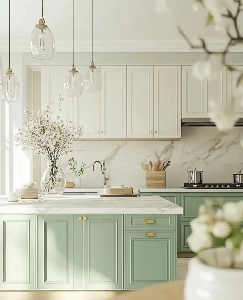 sage green with with kitchen