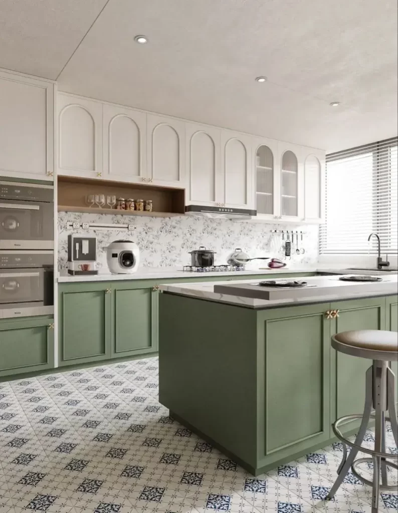 sage green with with kitchen